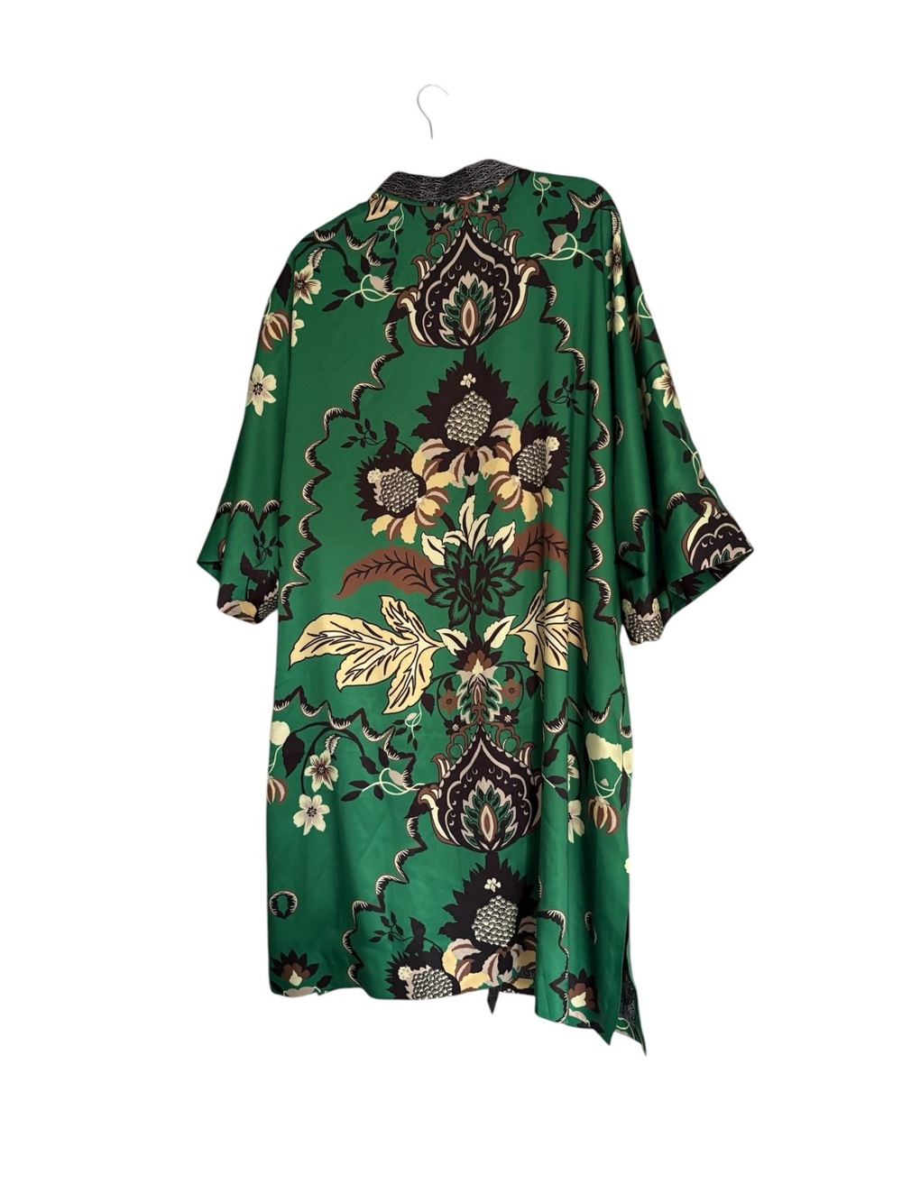 Chico's Green Floral Satin Kimono Jacket - Picture 2 of 6